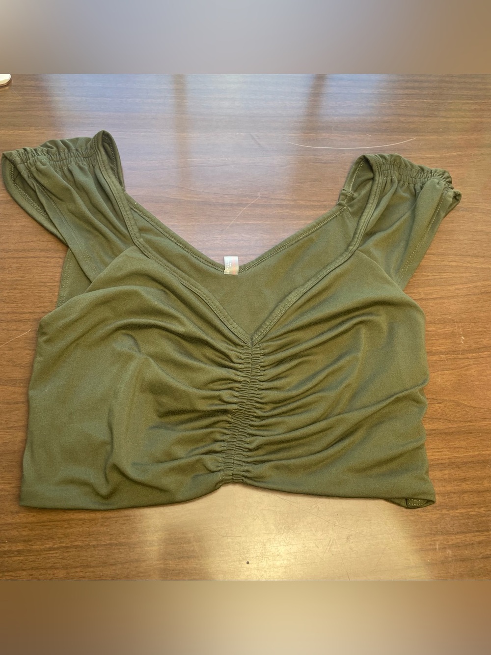 Free People Movement Olive Ruched V-Neck Crop Top
